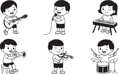 Cartoon Boy Playing Guitar with Joyful Expression, Isolated on Transparent Background Vector