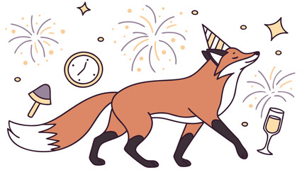 Fototapeta premium Peaceful Fox, set in a charming New Year's Eve/Day theme – New Beginnings color vector art