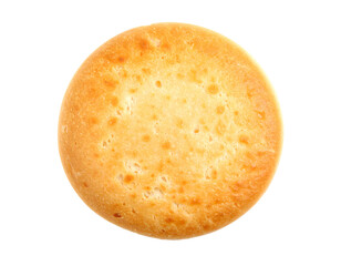 A perfectly baked English muffin, golden and ready for breakfast, isolated on a white background.