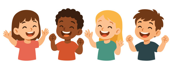 Kids happy template poster cheerful boy girl vector illustration for advertising flyer family celebration joyful childhood artwork creative cartoon design colorful playful