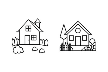 Simple houses with fences and trees home building