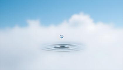 Droplet impact creates ripples natural cloudy background water reflection serene environment