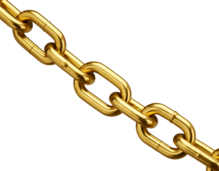 Single Gold Chain Link Segment with Realistic Shadowing, Isolated on Transparent Background.