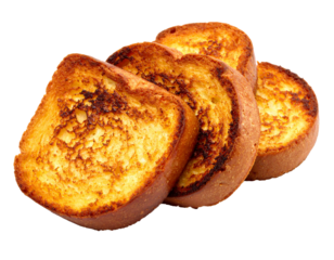 Golden French toast slices, artfully arranged and isolated on a white background, for a delightful breakfast.