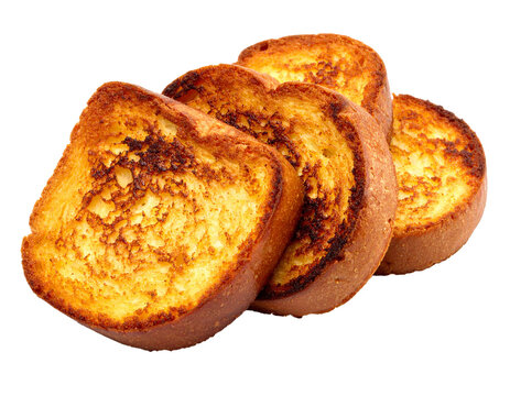 Golden French toast slices, artfully arranged and isolated on a white background, for a delightful breakfast.
