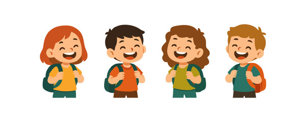 Cheerful kids happy boy girl joyful smiling child vector cartoon illustration design for template poster flyer background lifestyle family childhood portrait education concept