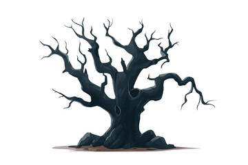 Old black dead tree isolated on white or transparent png 