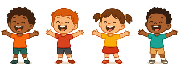 Obraz premium Happy kids joyful cartoon poster template vector illustration design with cheerful boy and girl character lifestyle childhood expression holiday background festival and fun celebration artwork style