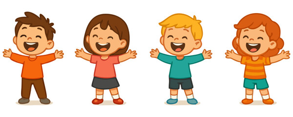 Cheerful happy kids cartoon vector illustration artwork poster design template with joyful boy and girl character lifestyle fun holiday celebration background festival and creative drawing style