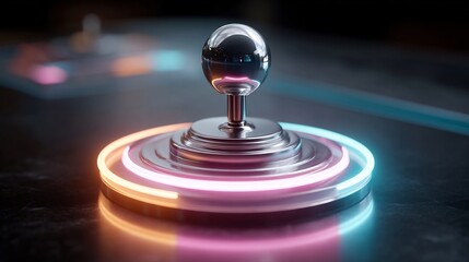 Futuristic metal sphere with neon glow, a high tech conceptual design element