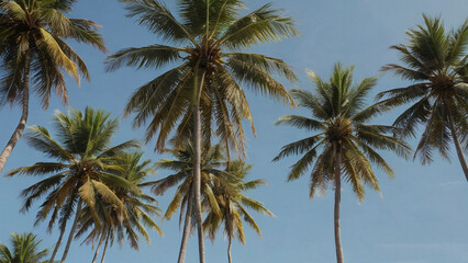 Coconut palm trees swaying in the wind