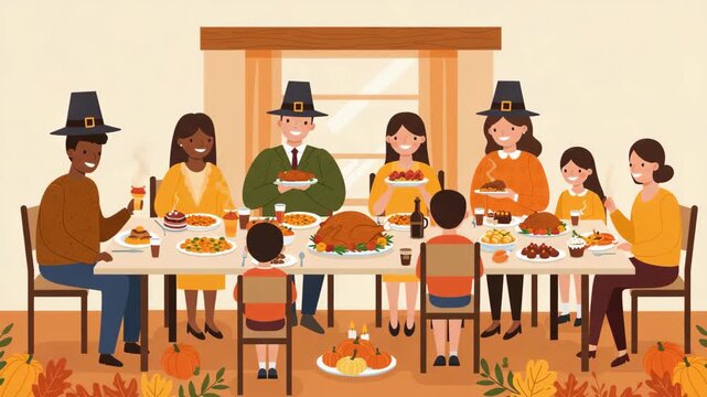 Happy Diverse Family Thanksgiving Dinner Celebration