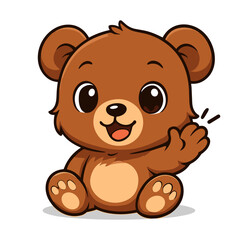 Friendly cartoon bear waving hello with cheerful expression