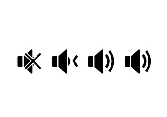 A row of four speaker icons illustrating different volume levels from mute to loud sound