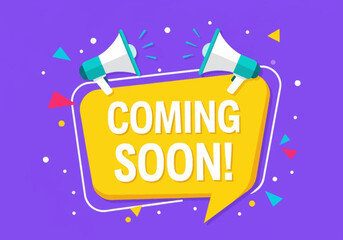 Exciting announcement get ready for something new with a vibrant coming soon message and megaphones