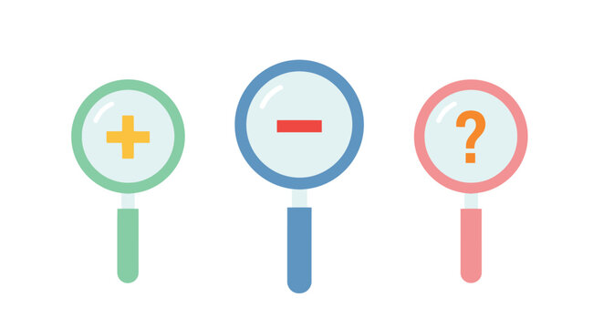Magnifying glass plus minus question mark search find investigate explore icon