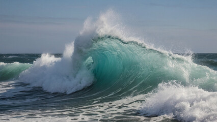 Crashing ocean wave, frozen mid-splash