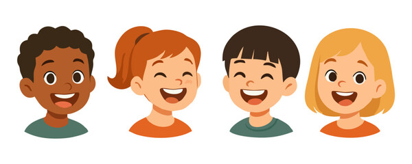 Kids happy expression poster design vector illustration with cheerful boy and girl cartoon artwork for children lifestyle family celebration fun creative background and joyful character artwork