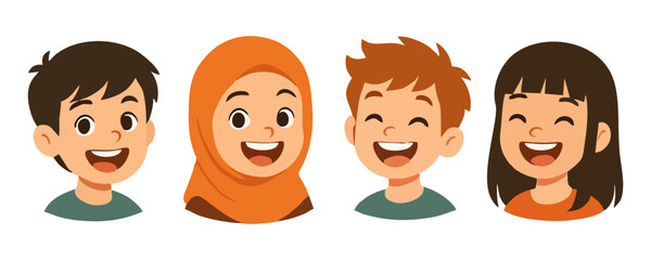 Cheerful kids smiling face vector illustration template design for poster art playful boy and girl childhood drawing cute children graphic happy expression character design for lifestyle background