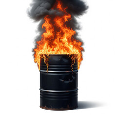A burning oil barrel isolated on white