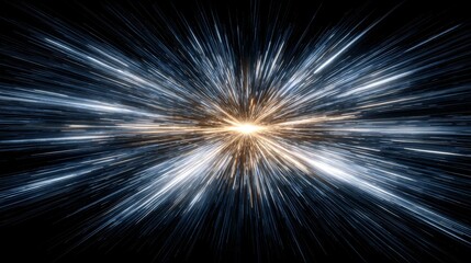 Fototapeta premium A burst of light emanating from a central point in space, radiating outward in all directions with light trails, representing the concept of light speed