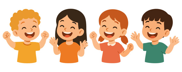 Kids happy expression vector illustration design for cheerful boy and girl poster template adorable children artwork graphic style fun character art for family lifestyle and celebration design