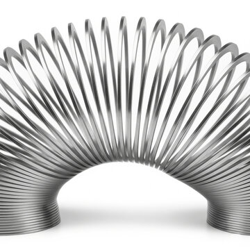 Metal slinky spring for physics education, business flexibility metaphor, and corporate agility concept isolated on white background