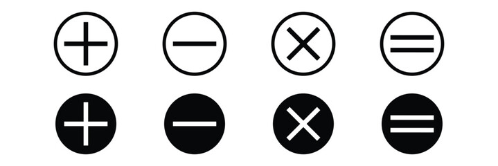Math symbols plus minus multiply divide equal sign. Minimalist Math Symbols Icon Set – Plus Minus Multiply Equal Black Circle Design. plus, minus icon red green vector design eps 10