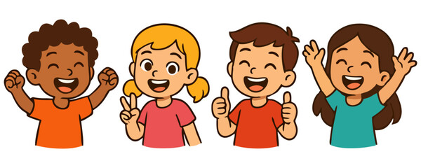 Kids happy expression cheerful boy girl smiling child character vector illustration design for poster template background lifestyle artwork school education activity event concept