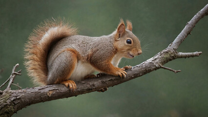 Fototapeta premium Squirrel on a tree branch eating a nut