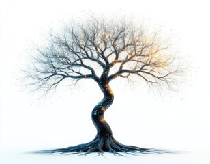 A digital tree formed by circuit lines and neural paths, white background.