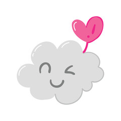 Hand drawn cloud with heart element icon flat vector illustration design