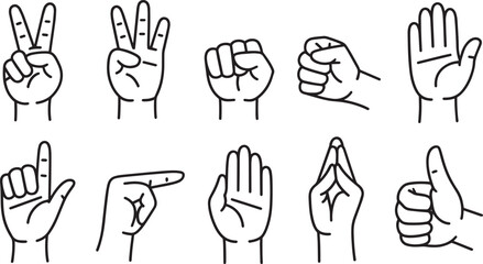 Fototapeta premium Hand Gesture Outline Collection: Communication, Expression, and Sign Language Set