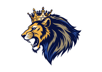 Fototapeta premium Wild lion head vector illustration, a powerful animal mascot, lion with crown vector art