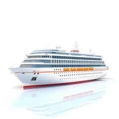 Fototapeta premium Cruise ship, 3D illustration, metallic material, soft reflections, white background. Generative AI