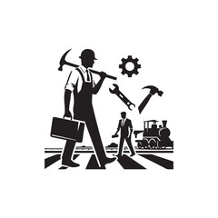 Labour Day Silhouette Vector Illustration, Solid White Background.