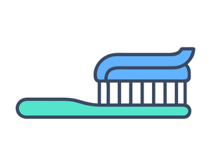 A simple colored line icon of a toothbrush with toothpaste, representing dental and oral hygiene.
