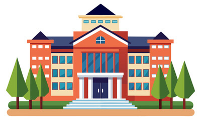 Flat design illustration of a grand university building entrance