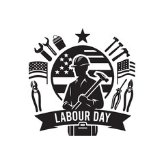 Labour Day Silhouette Vector Illustration, Solid White Background.