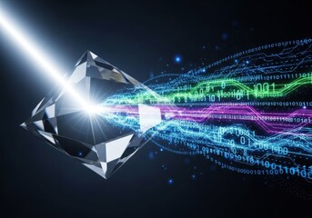 Diamond with Binary Code Data Stream - Digital Technology Concept