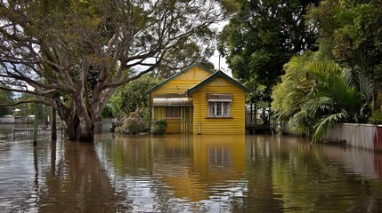 Obraz premium Yellow house underwater in the 2011 Floods in Brisbane.