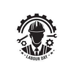 Labour Day Silhouette Vector Illustration, Solid White Background.