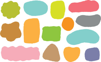 Hand drawn grunge textured text box frames set with uneven doodle wavy edge. Colorful rectangles squares circles ovals collection