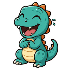 Cartoon dinosaur laughing with joy in a vibrant illustration