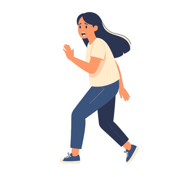 Woman Running Away In Fear Illustration