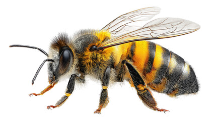 Detailed Honeybee Close-Up on Transparent Background