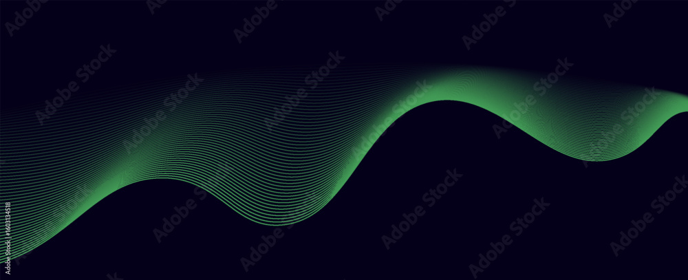 Poster Dark abstract background with glowing wave. Shiny moving lines design element. Elegant dynamic wavy lines. Modern futuristic technology concept. Vector