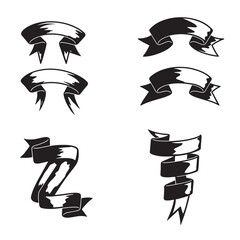 Vintage Art Ribbon Banners Collection Black White Design Elements retro