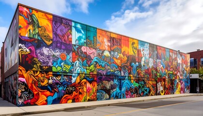 Fototapeta premium Colorful and vibrant graffiti art adorning a large building in an urban environment
