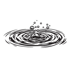 Water ripples and bubbles emanating from a splash liquid